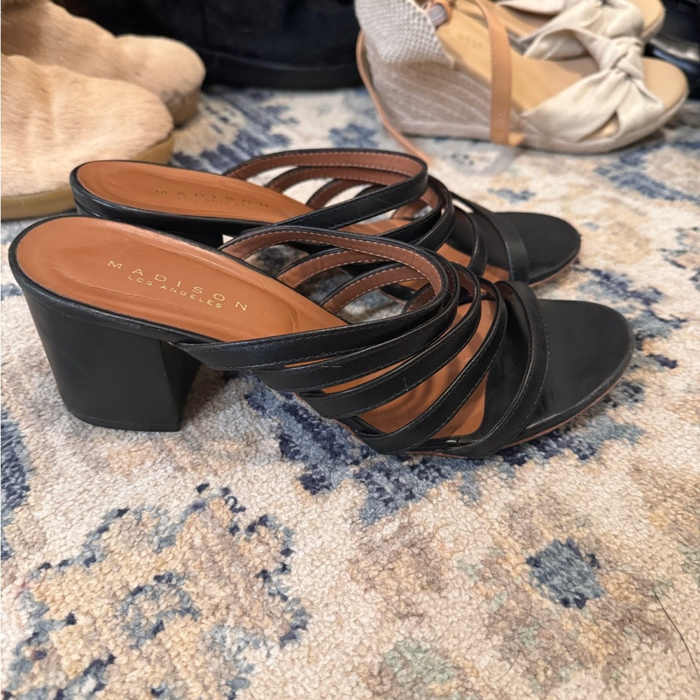 Strappy Black Leather Block Heel Sandal